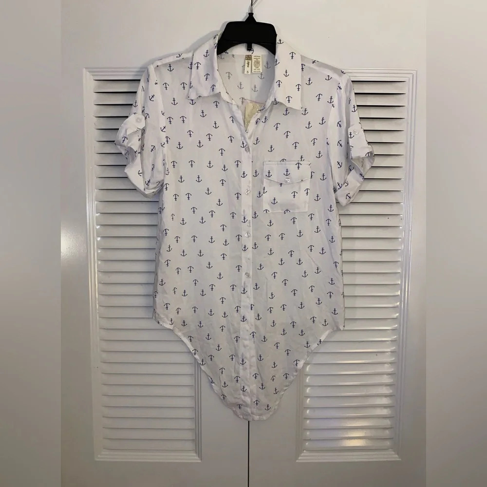 Japna Nautical white button down tie front collared shirt